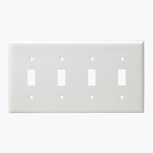 White Mid-Size 4-Gang Toggle Switch Plastic Wall Plate