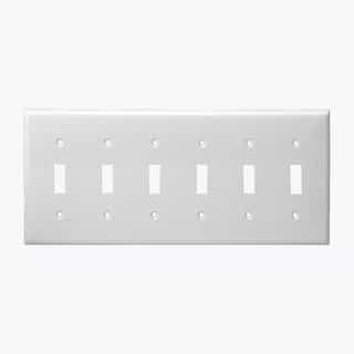 White Colored 6-Gang Toggle Switch Plastic Wall Plate