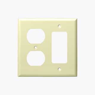 Ivory Combination 2-Gang Duplex Receptacle & GFCI Plastic Wall Plate
