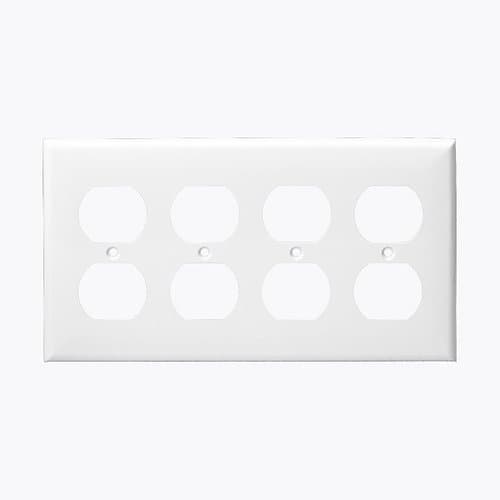 White 4-Gang Mid-Size Duplex Receptacle Plastic Wall Plates