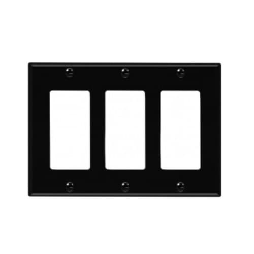 3-Gang Decorator & GFCI Switch Wall Plate, Polycarbonate, Black