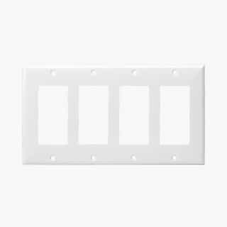 White 4-Gang Mid-Size Decorator/GFCI Plastic Wall plates