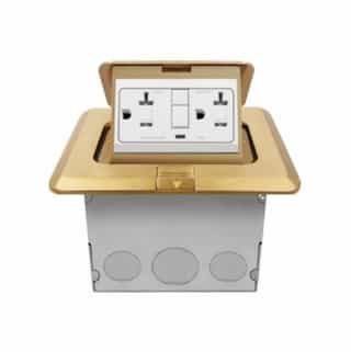 1-Gang Pop-up USB Duplex Floor Box, Square, 20A, 125V, Brass