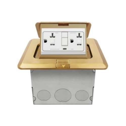 Enerlites 1-Gang Pop-up USB Duplex Floor Box, Square, 20A, 125V, Brass