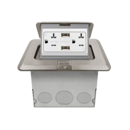 Enerlites 1-Gang Pop-up USB Duplex, Floor Box, Square, 20A, 125V, Nickel