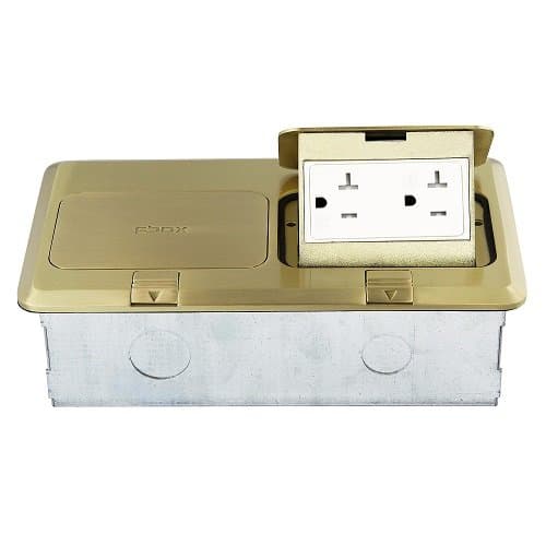 Brass 2-Gang Pop-Up Floor Box with 20A Tamper & Weather Resistant GFCI 