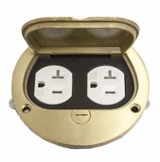 Brass Flush Round Flip Lid Cover Plate with 20A TRWR Duplex Receptacle