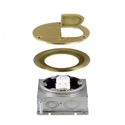 Enerlites Brass Flush Round Flip Lid Cover Plate with 20A TRWR Duplex GFCI