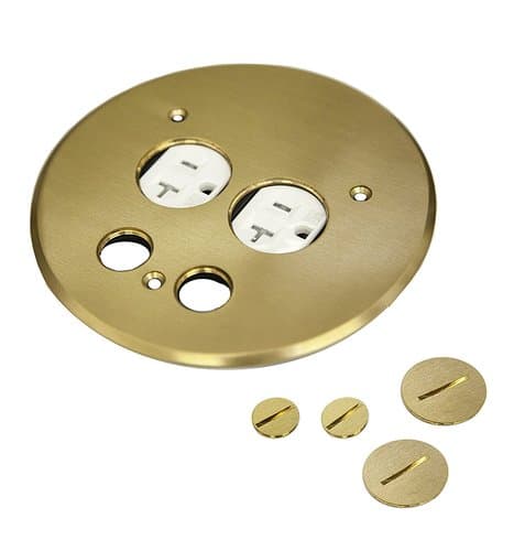 20A TRWR Brass 5.5 Inch Dia. Flush Round Cover Plate w/ Duplex Receptacle
