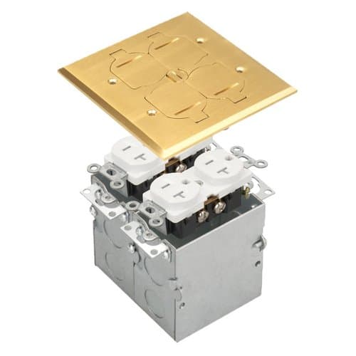2-Gang Floor Box w/ Cover & 20A TRWR Receptacle, Brass	