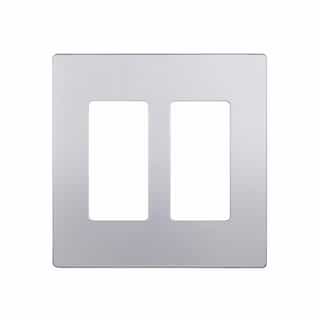 2-Gang Decorator Wall Plate, Screwless, Polycarbonate, Silver