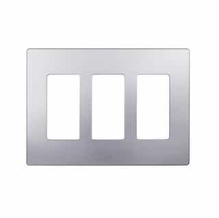 3-Gang Decorator Wall Plate, Screwless, Polycarbonate, Silver