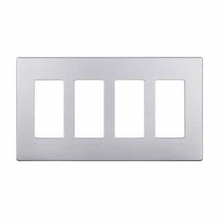 4-Gang Decorator Wall Plate, Screwless, Polycarbonate, Silver