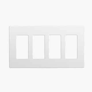 White 4-Gang Standard Size Decorator Screw less Wall plates