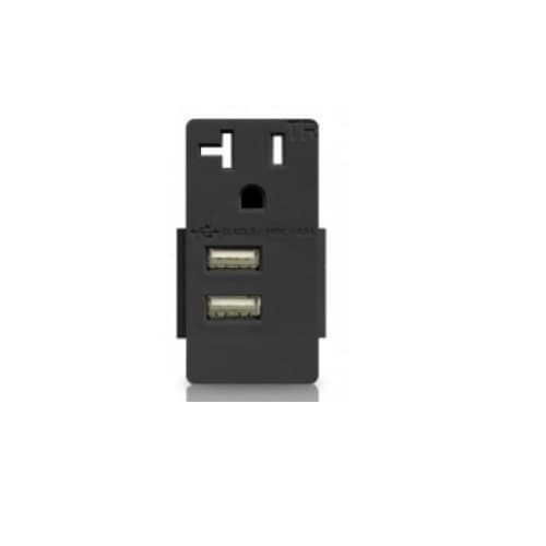4.8A USB Outlet Module Replacement w/ 20A Receptacle, Black
