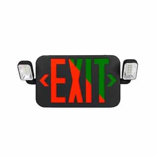 4W Emergency Exit Sign Combo with Bug Eye, 120/277V, CCT Green, Black