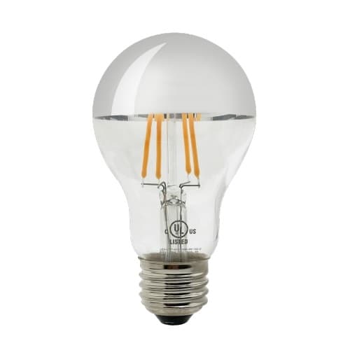 4W LED A19 Filament Bulb, Half Mirror, E26, 400 lm, 120V, 1800K