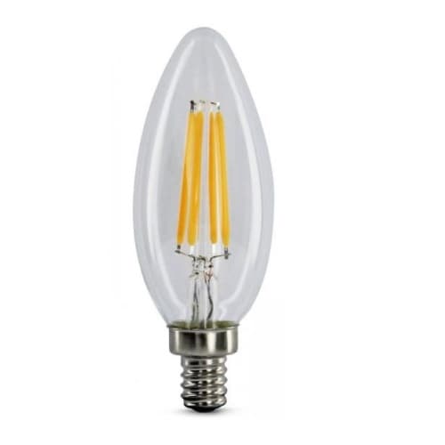 4W LED Candelabra Filament Bulb, Torpedo, E12, 400 lm, 120V, 2700K