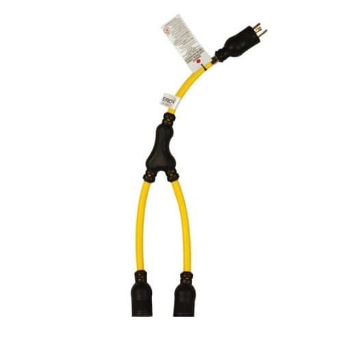Ericson 2-ft Y-Splitter Cordset w/ 5-15P & 5-15C, STW Cable, 12/3 AWG, 15A
