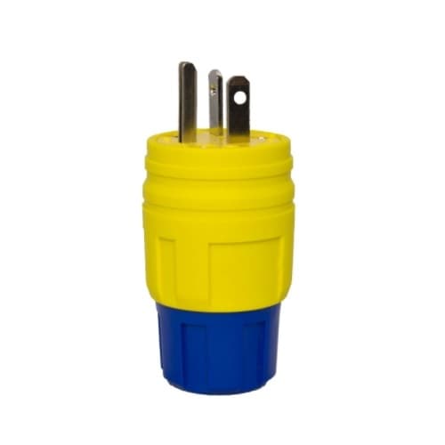 6-20 NEMA Plug, Watertight, 2P/3W, 1 Ph, 250V, Small, Yellow