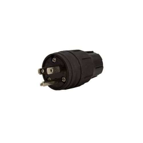 6-20 NEMA Plug, Watertight, 2P/3W, 3 Ph, 250V, Small, Black