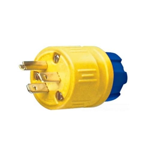 Perma-Grip Plug, 20A, 125/250V, 3P/3W, 1PH, Medium, Yellow