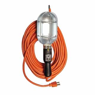 Ericson 50-ft 100W Handlamp, 5-15P Plug, Molded 5-15 Side Outlet, SJTW, 16/3