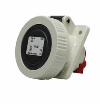 30A Pin & Sleeve Angled Receptacle, 3PH, 3P/4W, 480V, Red & Gray