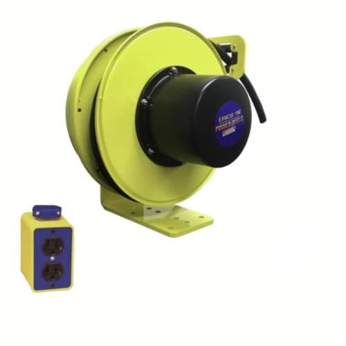 Ericson 50-ft Retractable Reel w/ Outlet Box & 15A Duplex, Blunt-End, 16/3 AWG