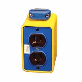 1-Gang Outlet Box w/ Clamp & 5-15R Duplex, Dual Side, Standard, Yellow
