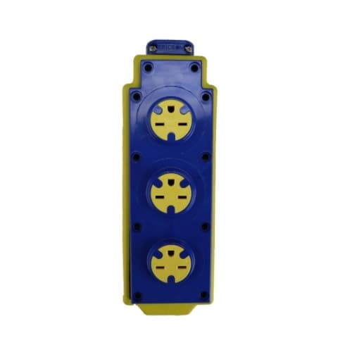 Portable Tri-Tap Outlet Box w/ NEMA 6-15R, 15A, 250V, Yellow
