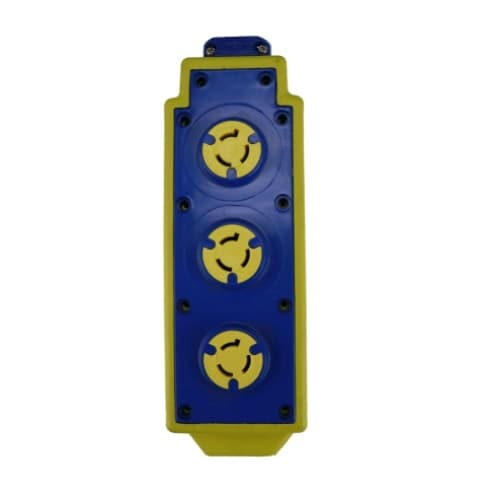 Portable Tri-Tap Outlet Box w/ NEMA L6-15R, 20A, 250V, Yellow