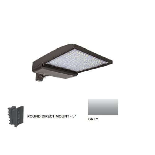 320W LED Shoebox Area Light w/ 5" Round Pole Mount, 0-10V Dim, 43894 lm, 3000K, Grey