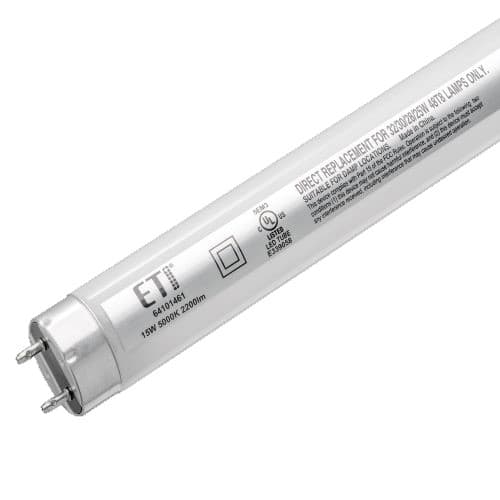 ETi Lighting 4-ft 15W LED T8 Ballast Compatible Tube, 2200 lm, 5000K