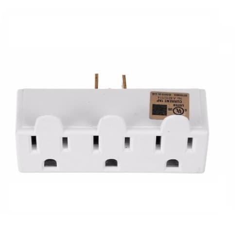 125V 3 Outlet Tap, Single Receptacle, White