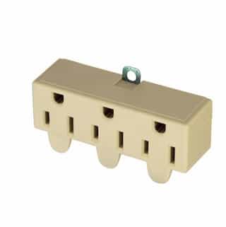 15 Amp Three Outlet Adapter, Swivel, Ivory