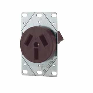 50 Amp Straight Blade Power Device Receptacle, 3-Pole, 3-Wire, #12-4 AWG, 250V, Brown