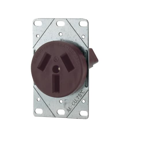 Eaton Wiring 50 Amp Straight Blade Power Device Receptacle, 3-Pole, 3-Wire, #12-4 AWG, 250V, Brown