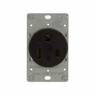50 Amp Power Receptacle, 2-Pole, 3-Wire, #12-4 AWG, 6-50R, 125V, Black