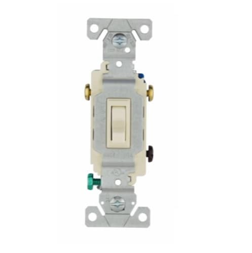 15 Amp Single Pole Toggle Switch, Auto Ground, Residential, Almond