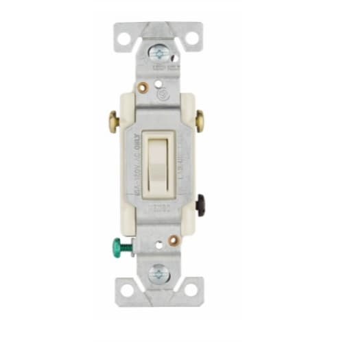 15 Amp Single Pole Toggle Switch, Auto Ground, Residential, Light Almond