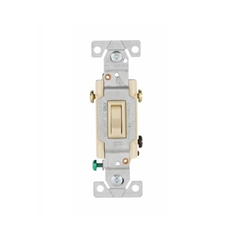 15 Amp Framed Lighted Toggle Switch, Non-Grounding, 3-Way, 120V, Ivory