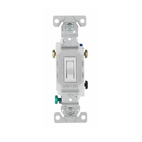 Eaton Wiring 15 Amp Toggle Switch, 3-Way, Ground, 14-10 AWG, 120V, White, Bulk