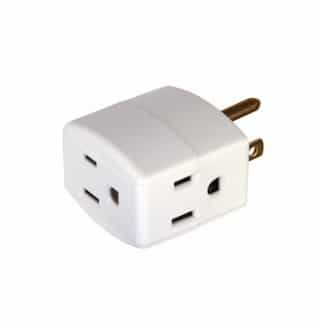 15 Amp Cube Tap, Three Outlet, White