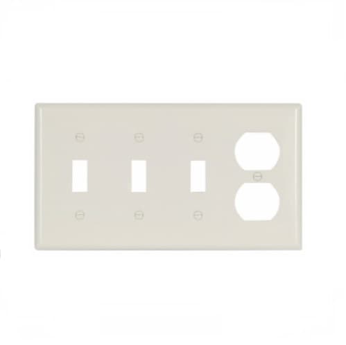 Eaton Wiring 4-Gang Thermoset Duplex Receptacle & Toggle Switch Wallplate, Light Almond