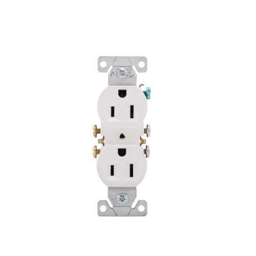 15 Amp Duplex Receptacle, Auto-Grounding, 2-Pole, 3-Wire, #14-10 AWG, 125V, White