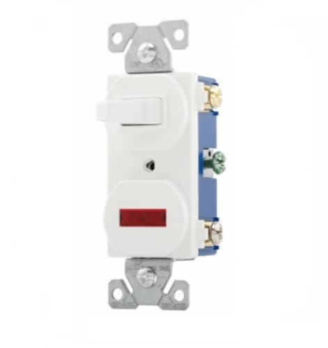 15 Amp Pilot Light Switch, Combination, White
