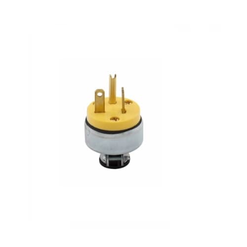 20 Amp Straight Blade Plug, Armored, 2-Pole, 3-Wire, #18-12 AWG, 125V, Yellow
