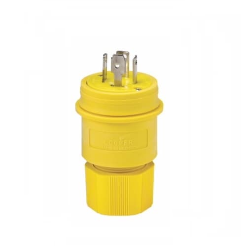30 Amp Locking Receptacle, Watertight, 4-Pole, Yellow
