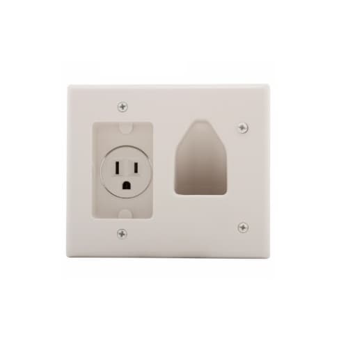2-Gang Multimedia Wall Plate w/ 15 Amp Recessed Single Receptacle, White